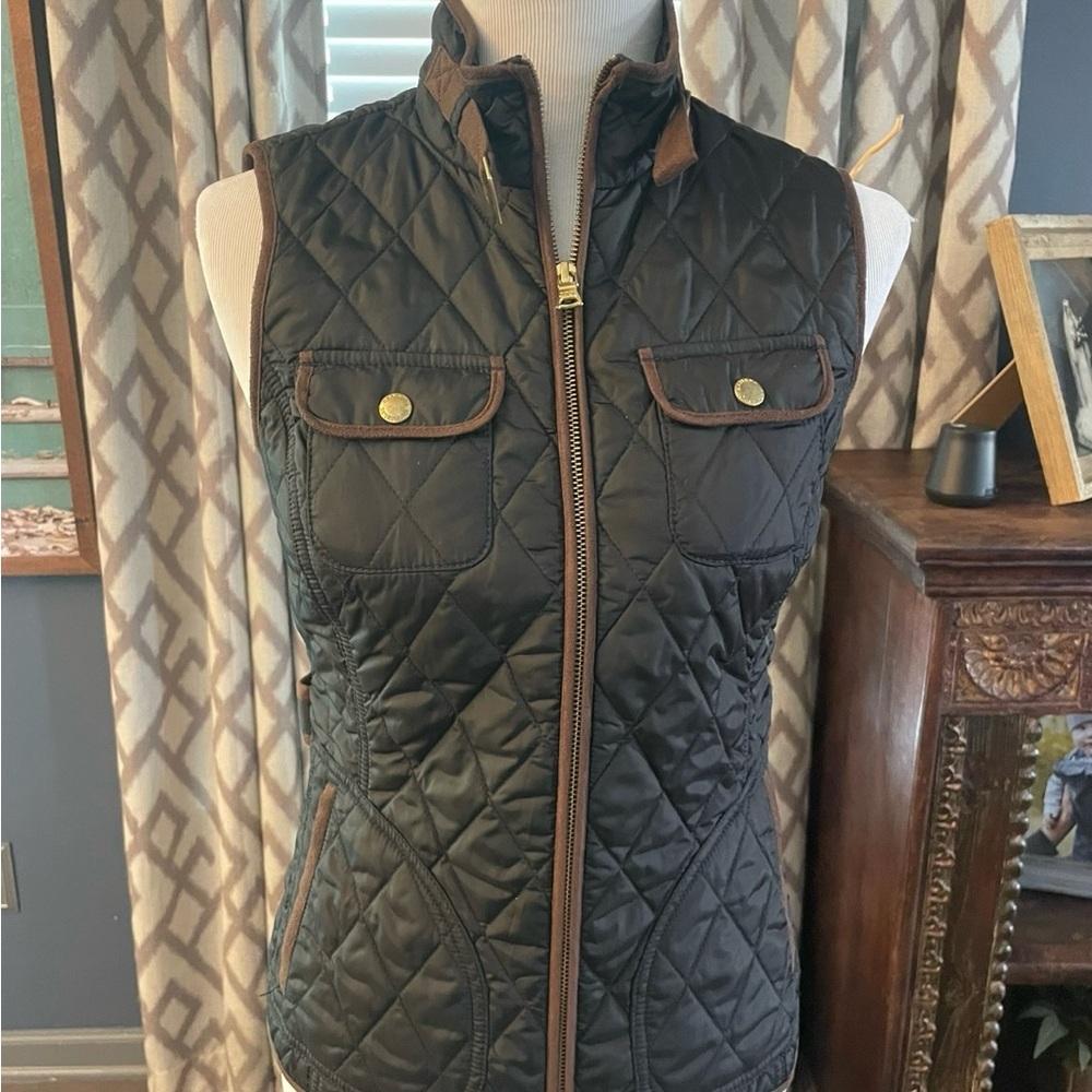 Banana Republic Black Quilted Vest with Brown Trim